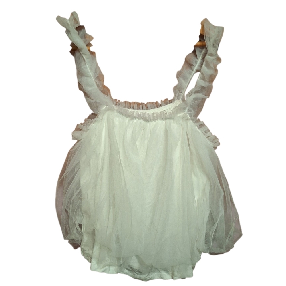 B Bungalows Easel White Chiffon Lace Tank Top Ladies Med CottageCore Boho Fairy